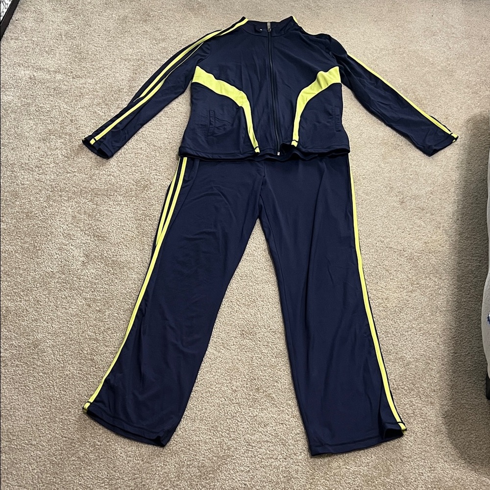 Boston Proper Navy and Neon Green/Yellow Two-Piece Track Suit